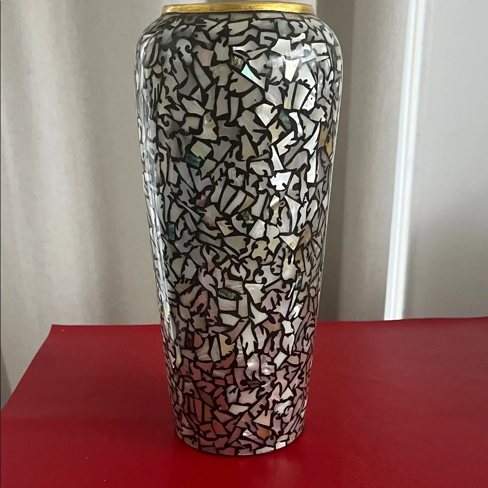 Elegant Mosaic Vase with Gold Accents